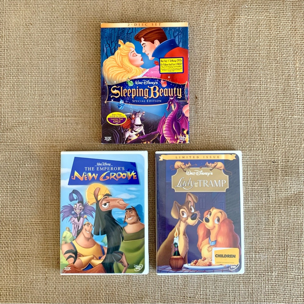 DISNEY DVD Movies: Sleeping Beauty, The Emperor’s New Groove, Lady and the Tramp